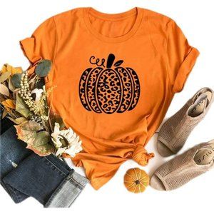 Halloween Costumes for Women Pumpkin Printed  T Shirts Orange Graphic Tops